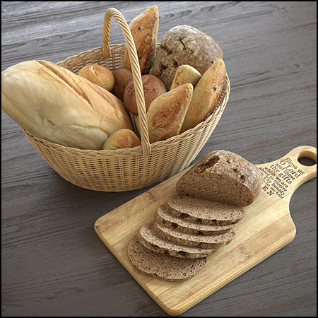 面包篮中的面包和切片面包3D模型16