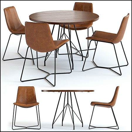 木质圆形餐桌和餐椅3D模型16图库网