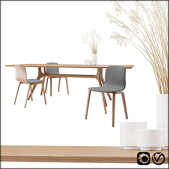 餐桌餐椅和花瓶干草3D模型16设计网