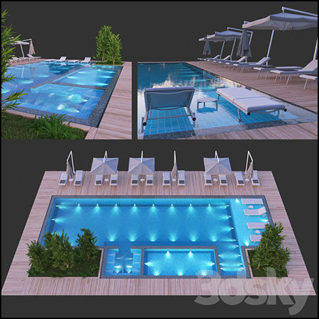 游泳池和日光浴浴床等3D模型16图库网精选