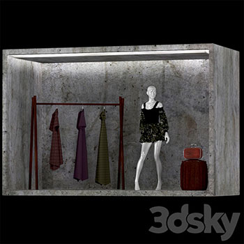 女性服装店模特和衣架上的衣服皮包3D模型16设计网精选