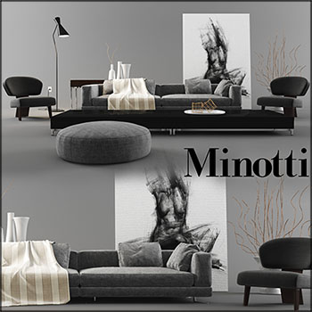 Minotti沙发台灯装饰品套装3D模型