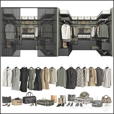 现代衣柜衣橱和衣服3D模型
