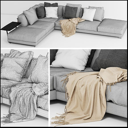转角布艺沙发和靠枕3D模型16设计网精选