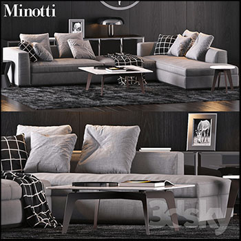 Minotti转角沙发和沙发靠背靠垫3D模型