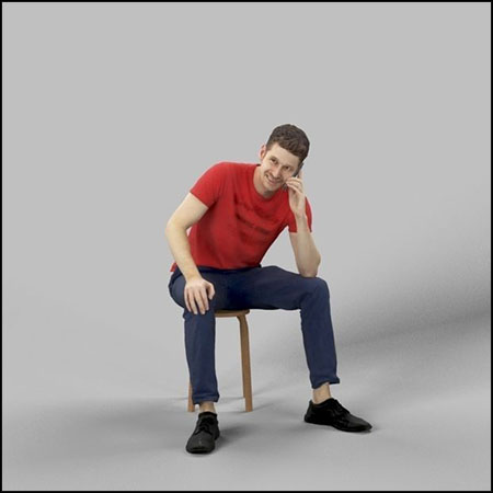 穿休闲装坐着打电话的男人3D模型16设计网精选