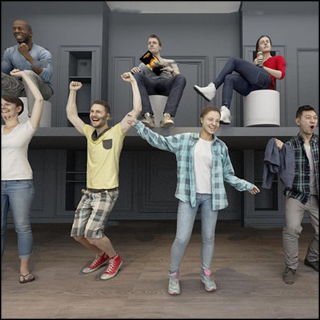 欧洲坐姿和站立欢呼姿势人物3D模型素材天下精选