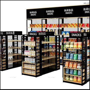 现代休闲快餐超市货架组合3D模型16