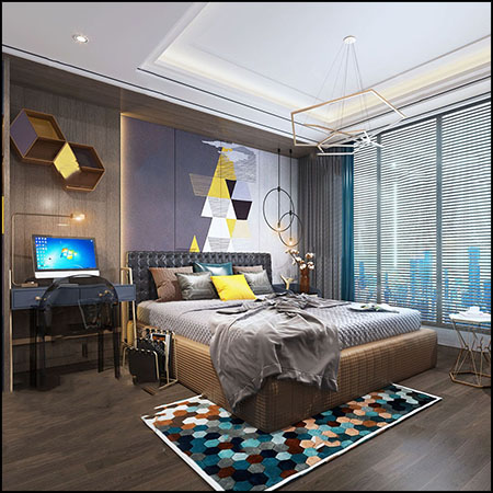 现代卧室室内场景3D模型16设计网精选576