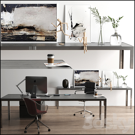 办公室办公桌和电脑椅子摆件装饰品3D模型16设计网精选