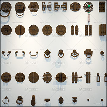 古铜五金拉手，门环，古代锁具3D模型16设计网精选