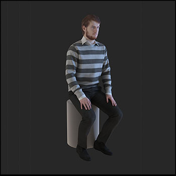 坐在圆凳上的休闲男士人物3D模型