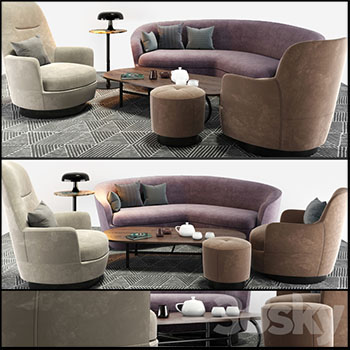 半圆形双人沙发和扶手沙发椅茶几等3D模型