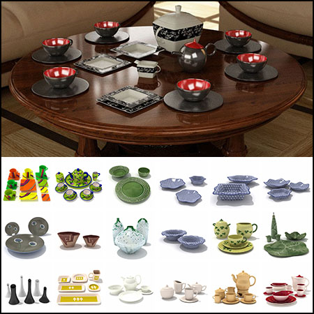 78种瓷器餐具FBX格式3D模型16设计