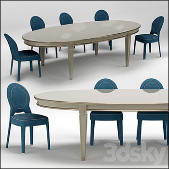 Ritz Medaillon餐椅和椭圆形餐桌3D模型素材天下精选