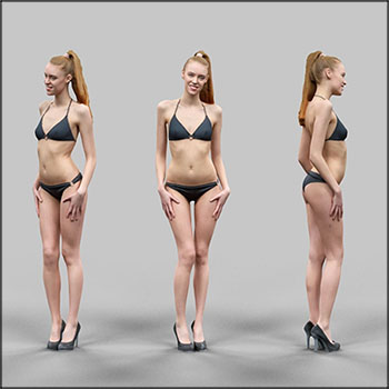 穿着高跟鞋和内衣的性感欧美女孩3D模型