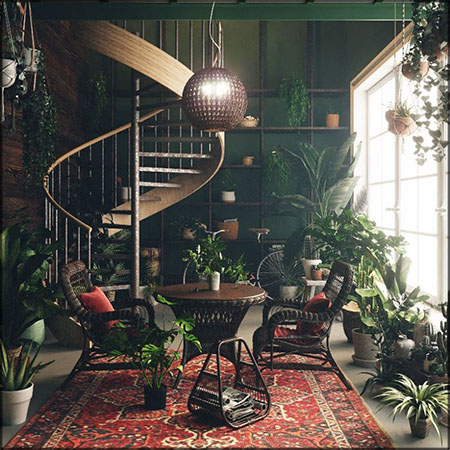 绿色植物装饰的室内场景3D模型16设计网精选