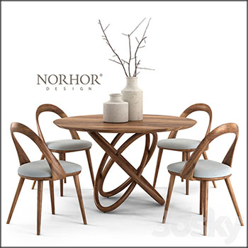 胡桃木椅子和圆桌3D模型16设计网精选