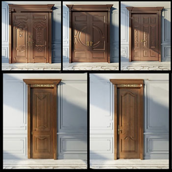 欧式铜门木门单开双开门组合3D模型素材天下精选