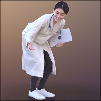 弯着腰微笑的亚洲女医生3D模型16素材网精选