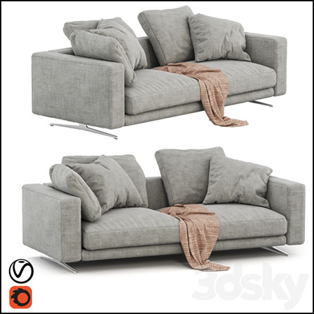 双人座沙发和靠枕毛毯3D模型16设计
