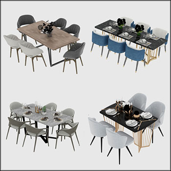 北欧大理石台面餐桌和餐椅3D模型16设计网精选