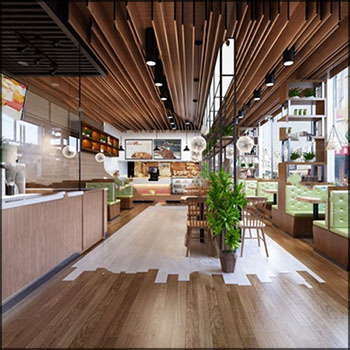 现代休闲餐厅茶餐厅场景3D模型