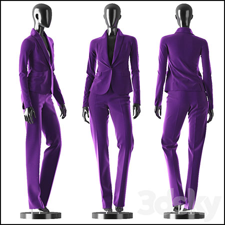 女人紫色西装服装3D模型
