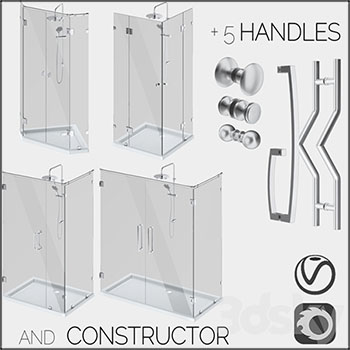 倾斜式玻璃淋浴房和淋浴房拉手把手套件3D模型素材天下精选