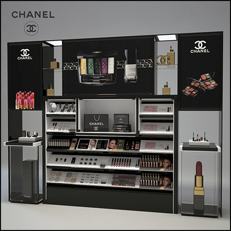 香奈儿化妆品展示柜和化妆品3D模型