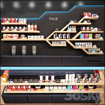 化妆品店化妆品展示柜和化妆品3D模型素材天下精选