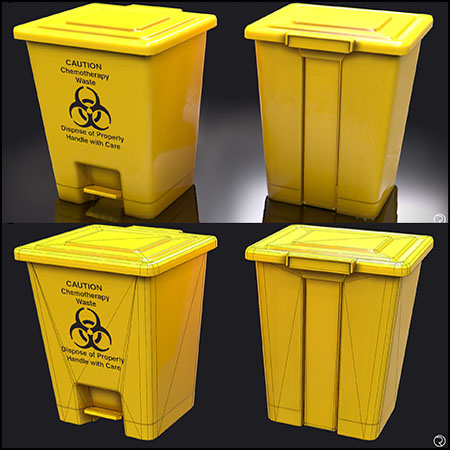 医用生化废物回收塑料垃圾桶3D模型素材天下精选