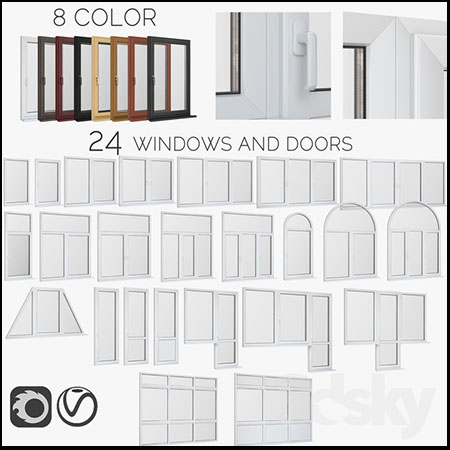 8中颜色24款PVC孰料窗户和门3D模型16图库网精选