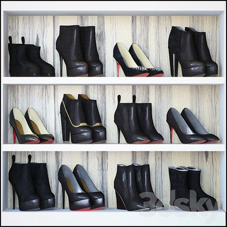 鞋柜中黑色女性高跟鞋3D模型16设计网精选