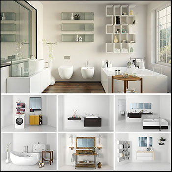 48款洗漱台洗脸池梳妆台浴缸卫浴用品3D模型16设计网精选