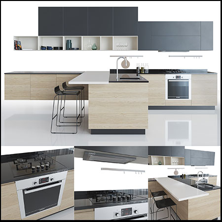 厨房整体橱柜和厨房用品3D模型16设计网精选