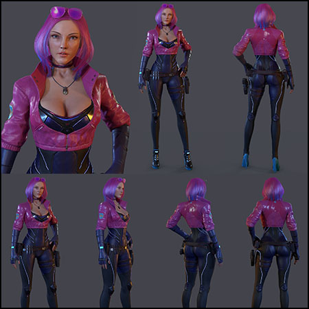 赛博朋克风格游戏女性角色3D模型素材天下精选