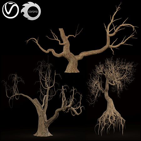 3棵游戏中的枯树装饰品3D模型素材天下精选