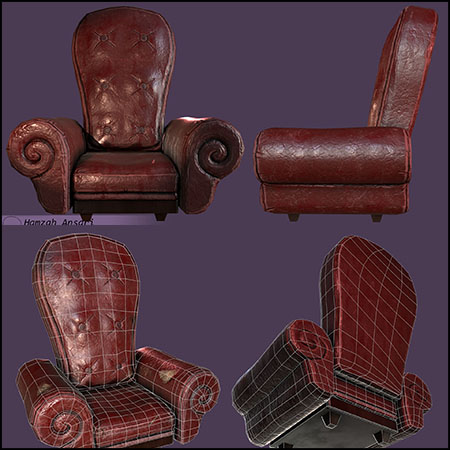欧式皮革扶手椅3D模型16图库网精选