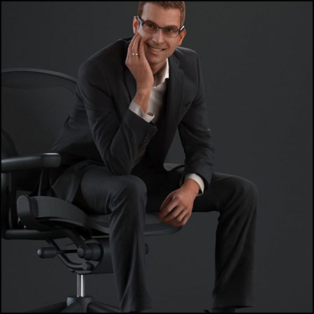 坐着姿势戴眼镜的办公商务人士3D模型