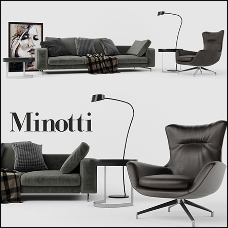 Minotti简约沙发和沙发椅装饰品3D模型