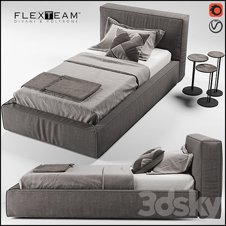 单人床床单和床头柜组合3D模型