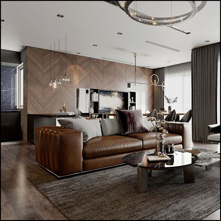 现代别墅欧式客厅场景3D模型16设计网精选