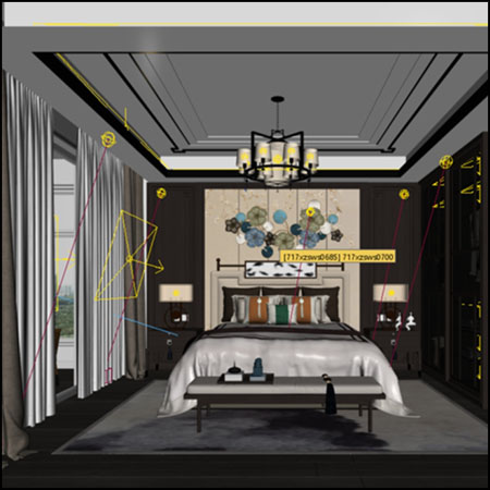 新中式卧室场景3D模型16设计网精选
