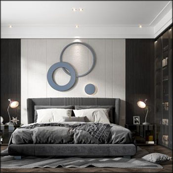 现代榻榻米双人床卧室室内场景3D模型16设计网精选