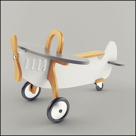 现代实木飞机儿童玩具3D模型