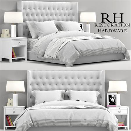 白色双人床和床头柜枕头等3D模型16设计网精选