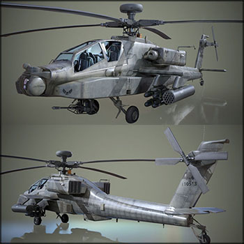 低多边形AH-64D长弓阿帕奇武装直升机3D模型16设计网精选