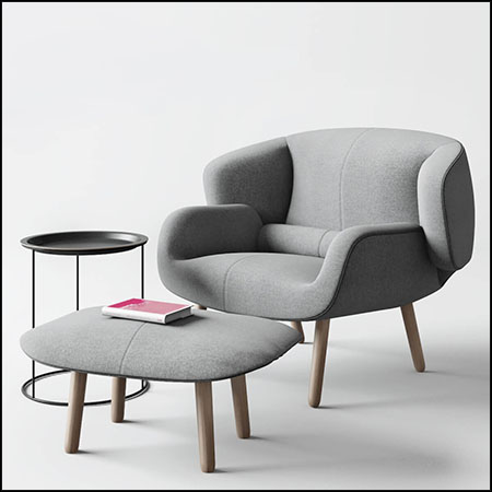 BoConcept时尚手扶沙发椅和换鞋凳3D模型
