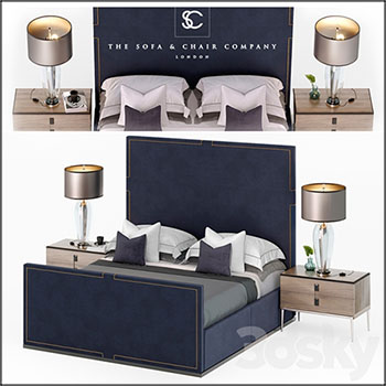 欧式双人床和豪华床头柜台灯组合3D模型16设计网精选